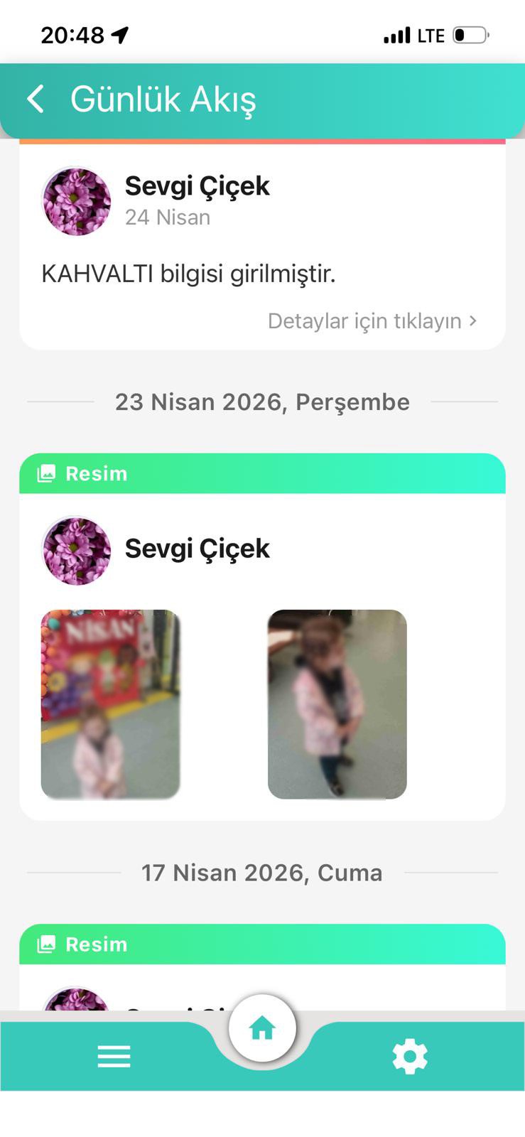 e-Kreş günlük akış ekranı