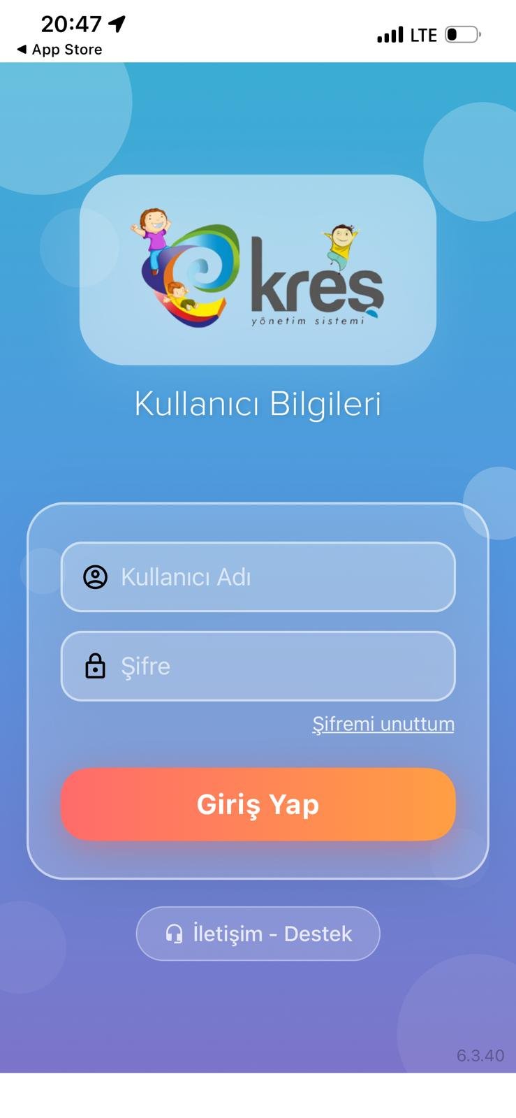 e-Kreş giriş ekranı