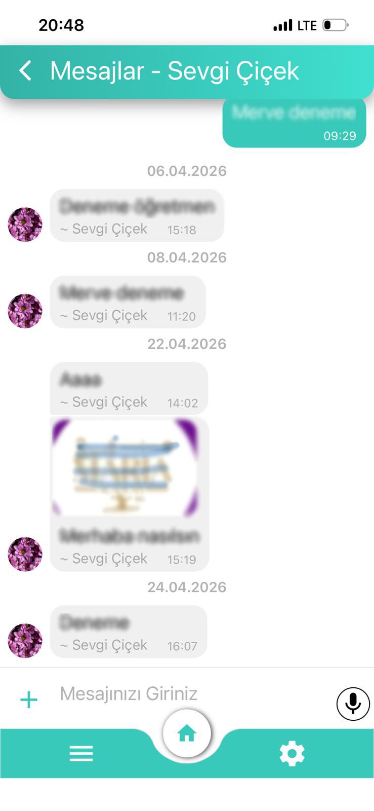 e-Kreş mesajlar ekranı
